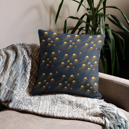 Pillow - Blue and Gold Jellyfishes Jelly Kvlt