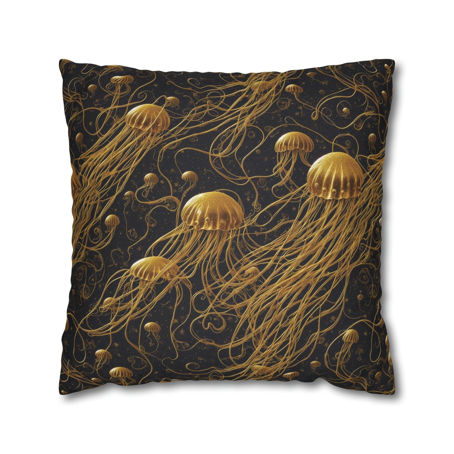 Pillow Case - Square - Black and Gold Jellyfishes | Jelly Kvlt