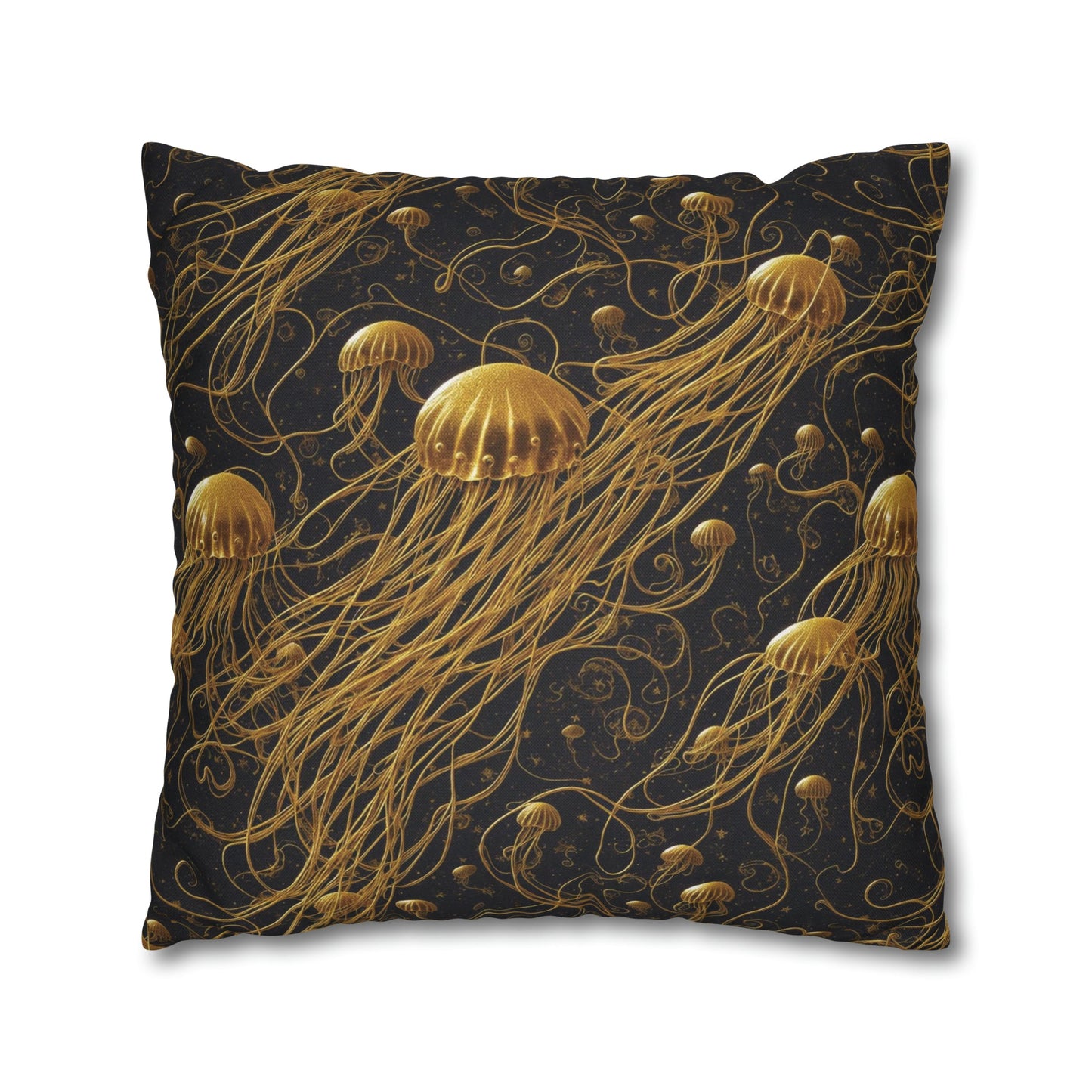 Pillow Case - Square - Black and Gold Jellyfishes | Jelly Kvlt