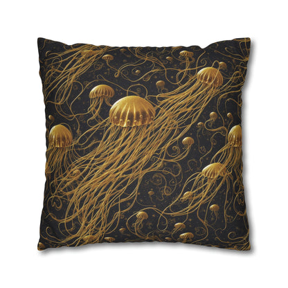 Pillow Case - Square - Black and Gold Jellyfishes | Jelly Kvlt