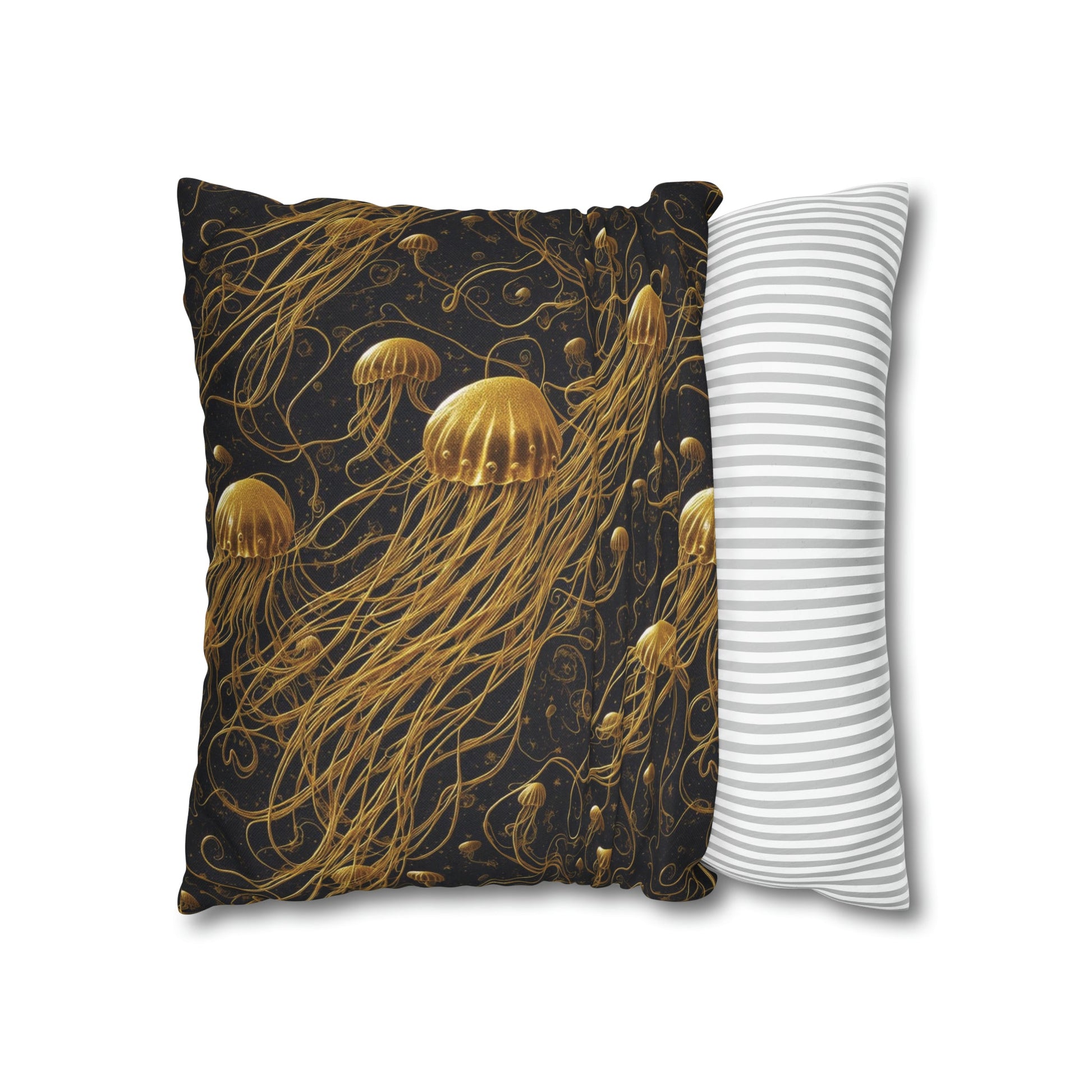 Pillow Case - Square - Black and Gold Jellyfishes | Jelly Kvlt