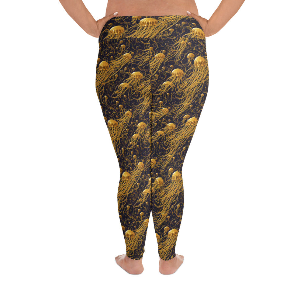 Plus Size Leggings - Black and Gold Jellyfishes | Jelly Kvlt