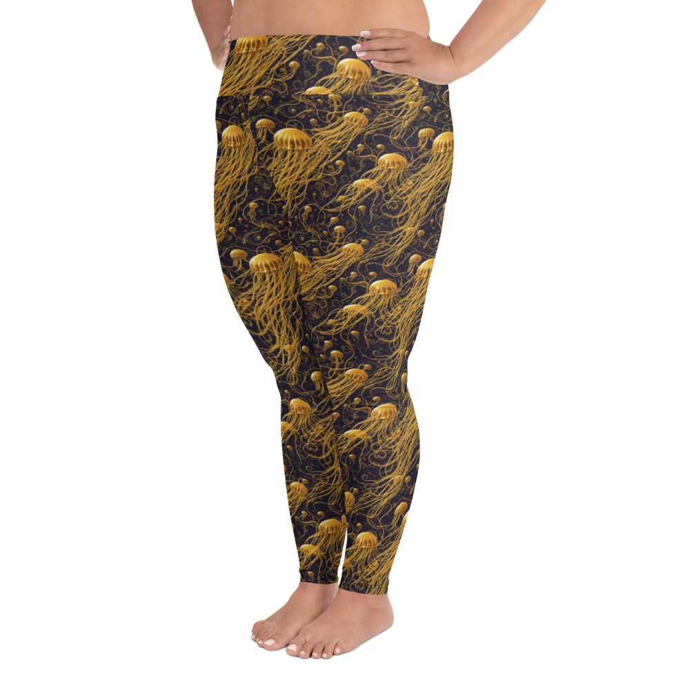 Plus Size Leggings - Black and Gold Jellyfishes | Jelly Kvlt