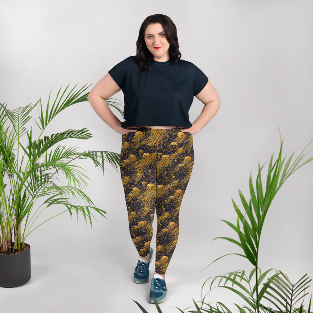 Plus Size Leggings - Black and Gold Jellyfishes | Jelly Kvlt