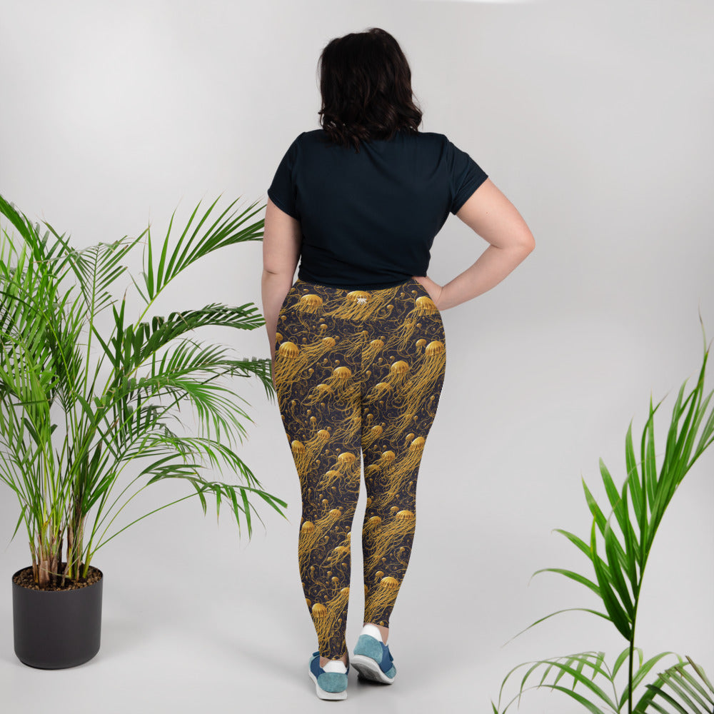 Plus Size Leggings - Black and Gold Jellyfishes | Jelly Kvlt