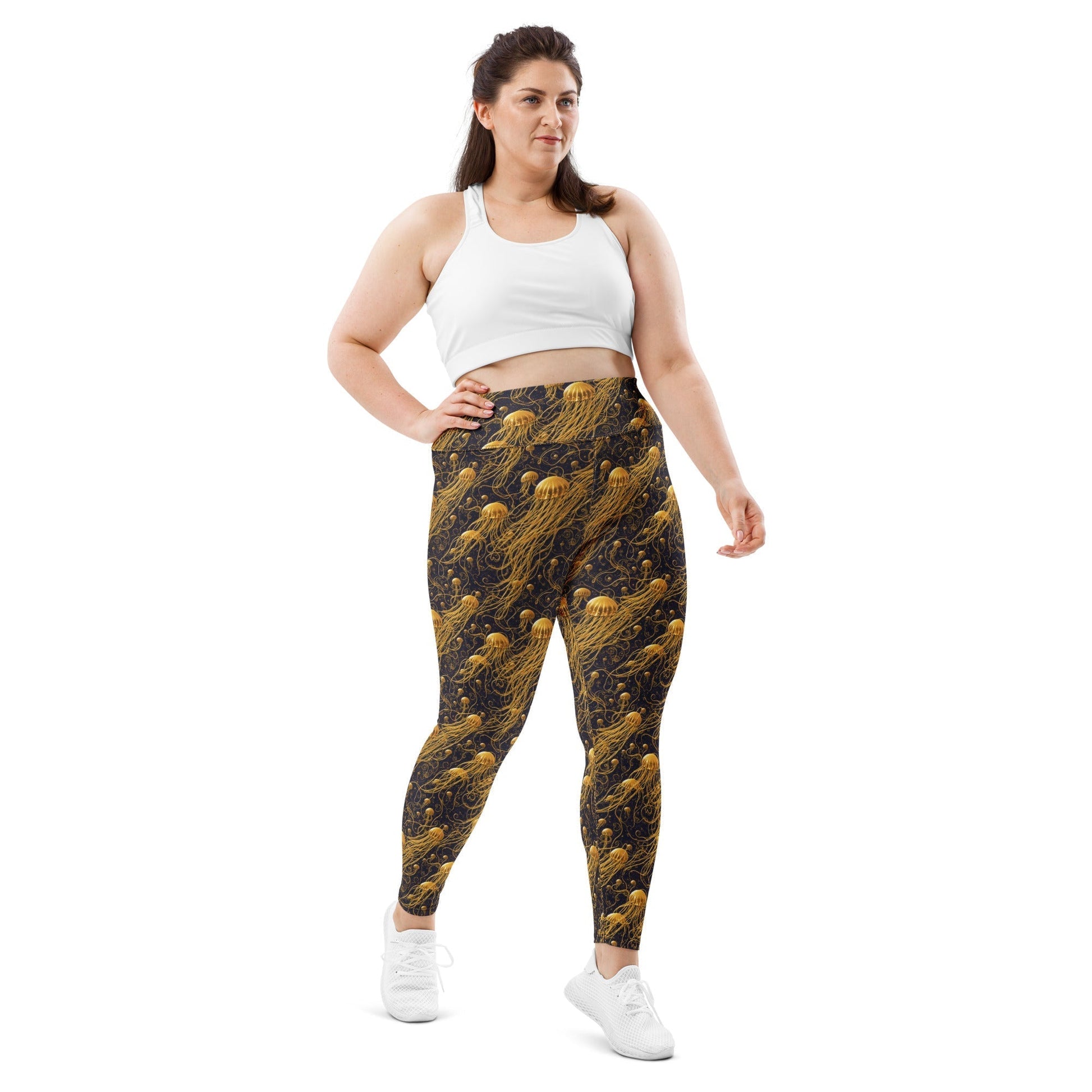 Plus Size Leggings - Black and Gold Jellyfishes | Jelly Kvlt