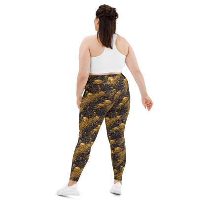 Plus Size Leggings - Black and Gold Jellyfishes | Jelly Kvlt