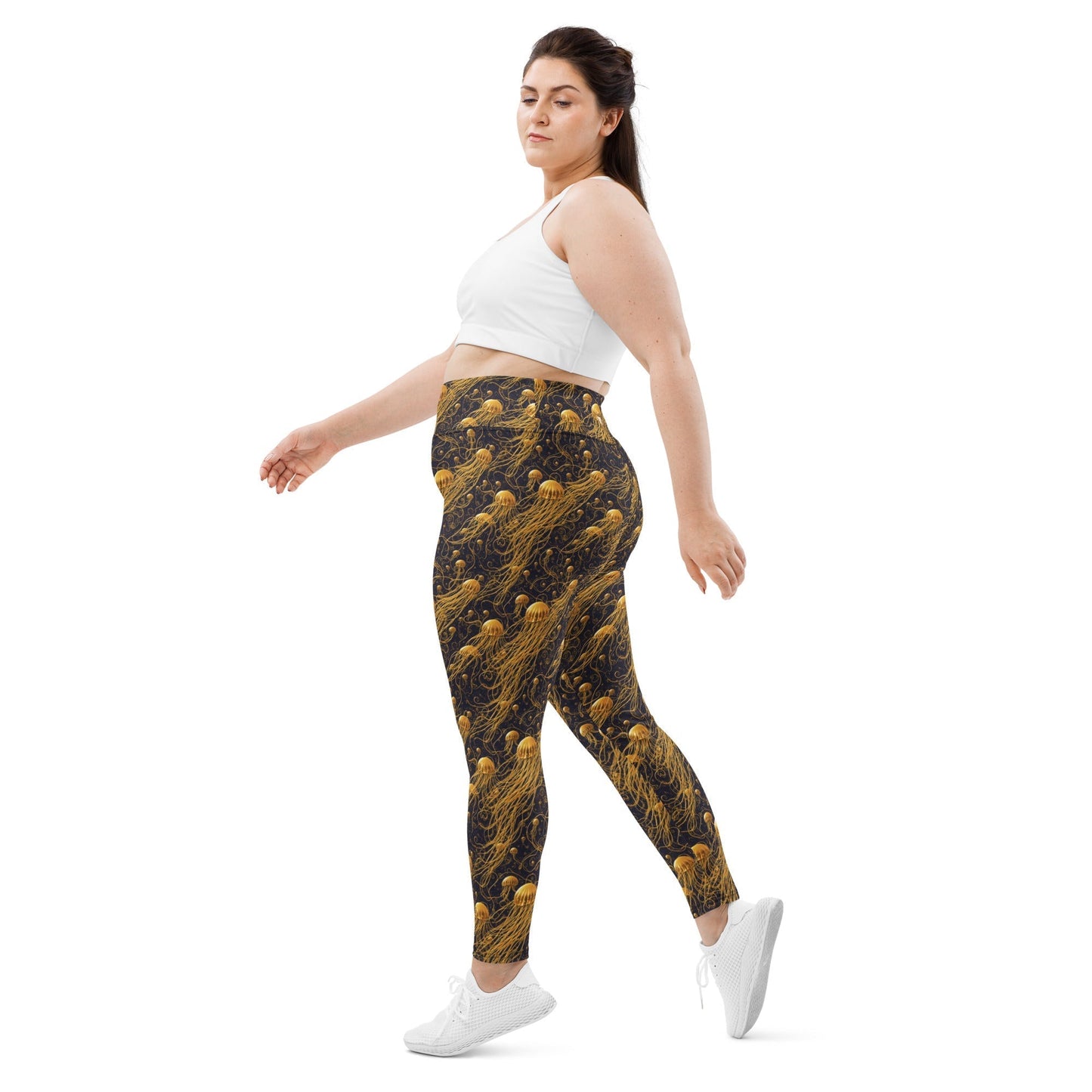 Plus Size Leggings - Black and Gold Jellyfishes | Jelly Kvlt