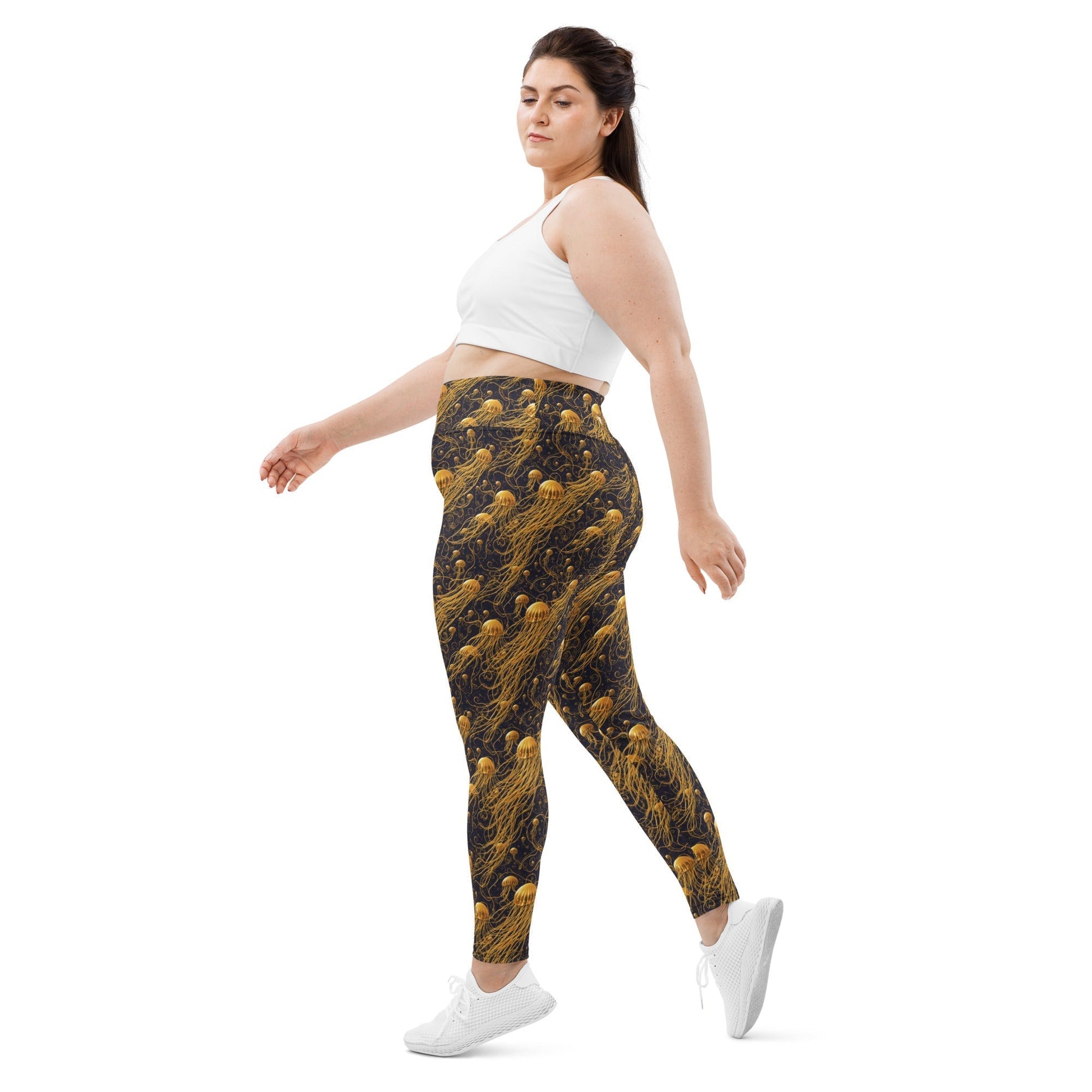 Plus Size Leggings - Black and Gold Jellyfishes | Jelly Kvlt