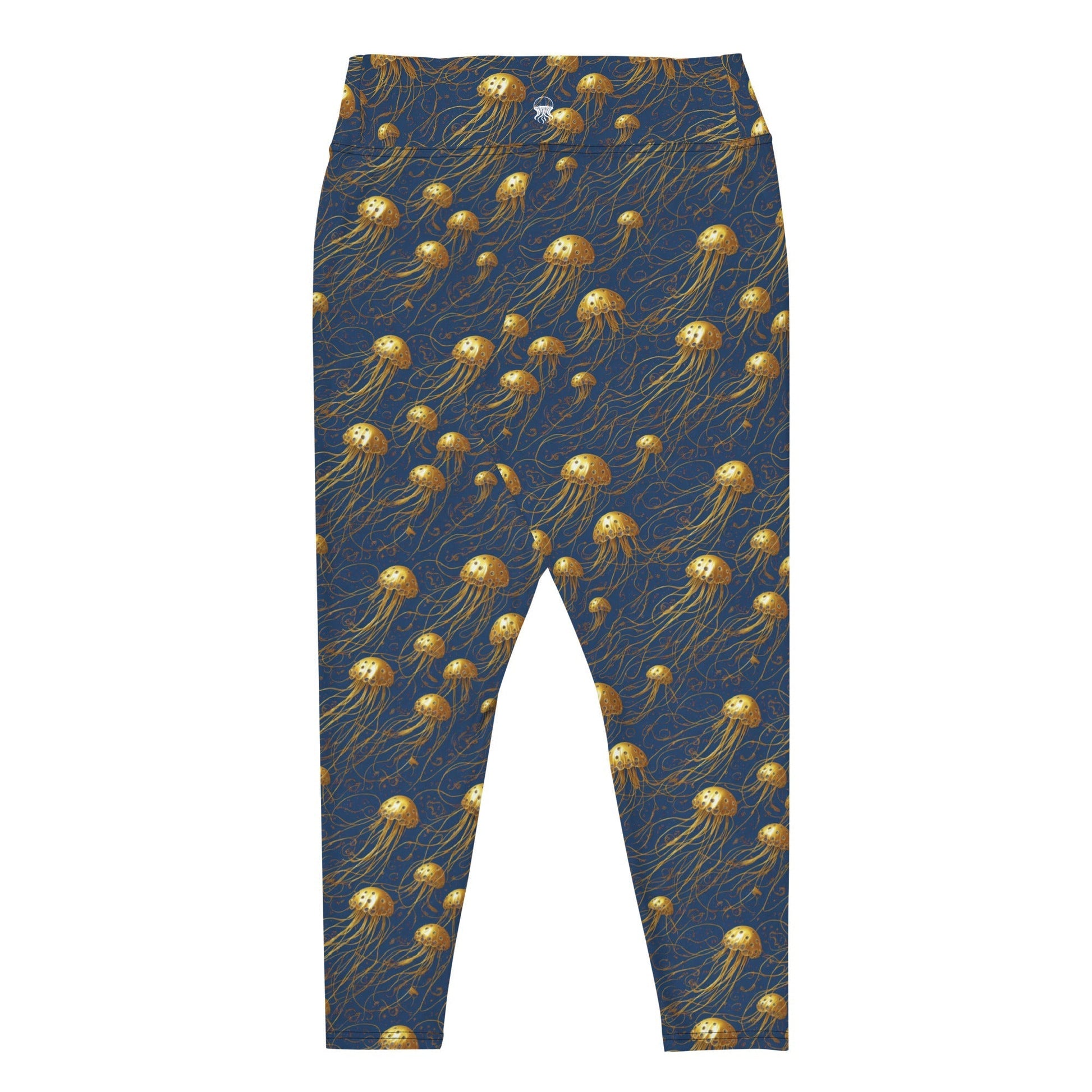 Plus Size Leggings - Blue and Gold Jellyfishes | Cosmic Activewear by Jelly Kvlt