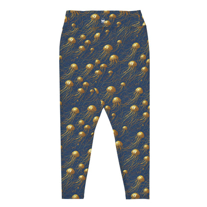 Plus Size Leggings - Blue and Gold Jellyfishes | Cosmic Activewear by Jelly Kvlt