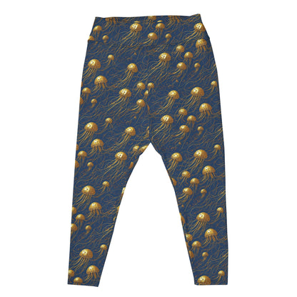 Plus Size Leggings - Blue and Gold Jellyfishes | Cosmic Activewear by Jelly Kvlt