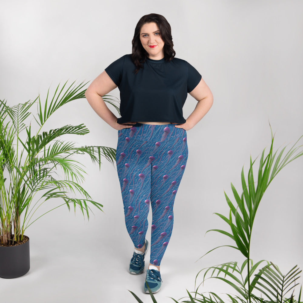 Plus Size Leggings - Blue and Violet Jellyfishes | Cosmic Activewear by Jelly Kvlt