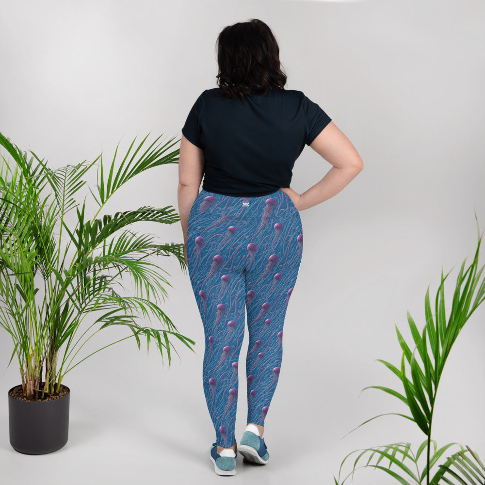 Plus Size Leggings - Blue and Violet Jellyfishes | Cosmic Activewear by Jelly Kvlt