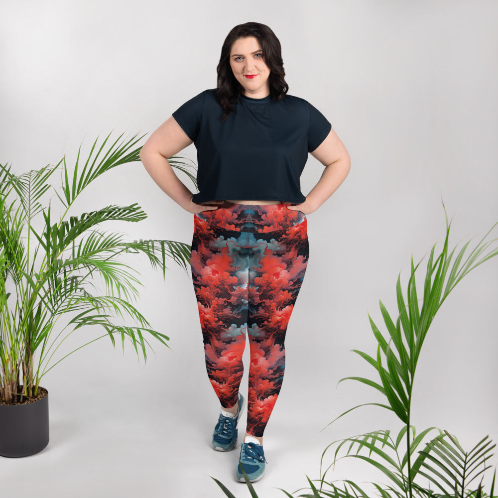 Plus Size Leggings - Ethereal Crimson Flow - Dark | Cosmic Activewear by Jelly Kvlt