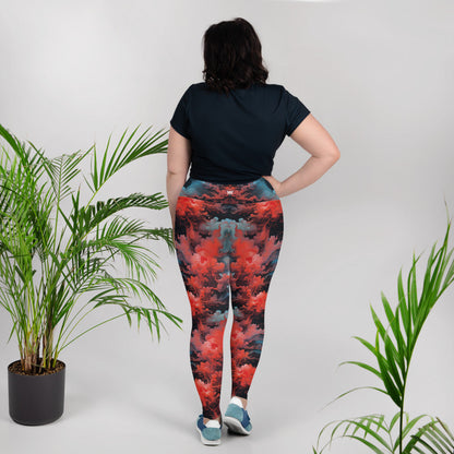 Plus Size Leggings - Ethereal Crimson Flow - Dark | Cosmic Activewear by Jelly Kvlt