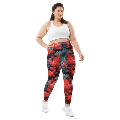 Plus Size Leggings - Ethereal Crimson Flow - Dark | Cosmic Activewear by Jelly Kvlt