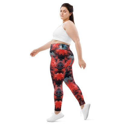 Plus Size Leggings - Ethereal Crimson Flow - Dark | Cosmic Activewear by Jelly Kvlt