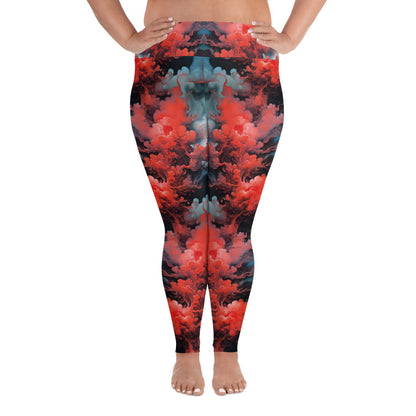 Plus Size Leggings - Ethereal Crimson Flow - Dark | Cosmic Activewear by Jelly Kvlt