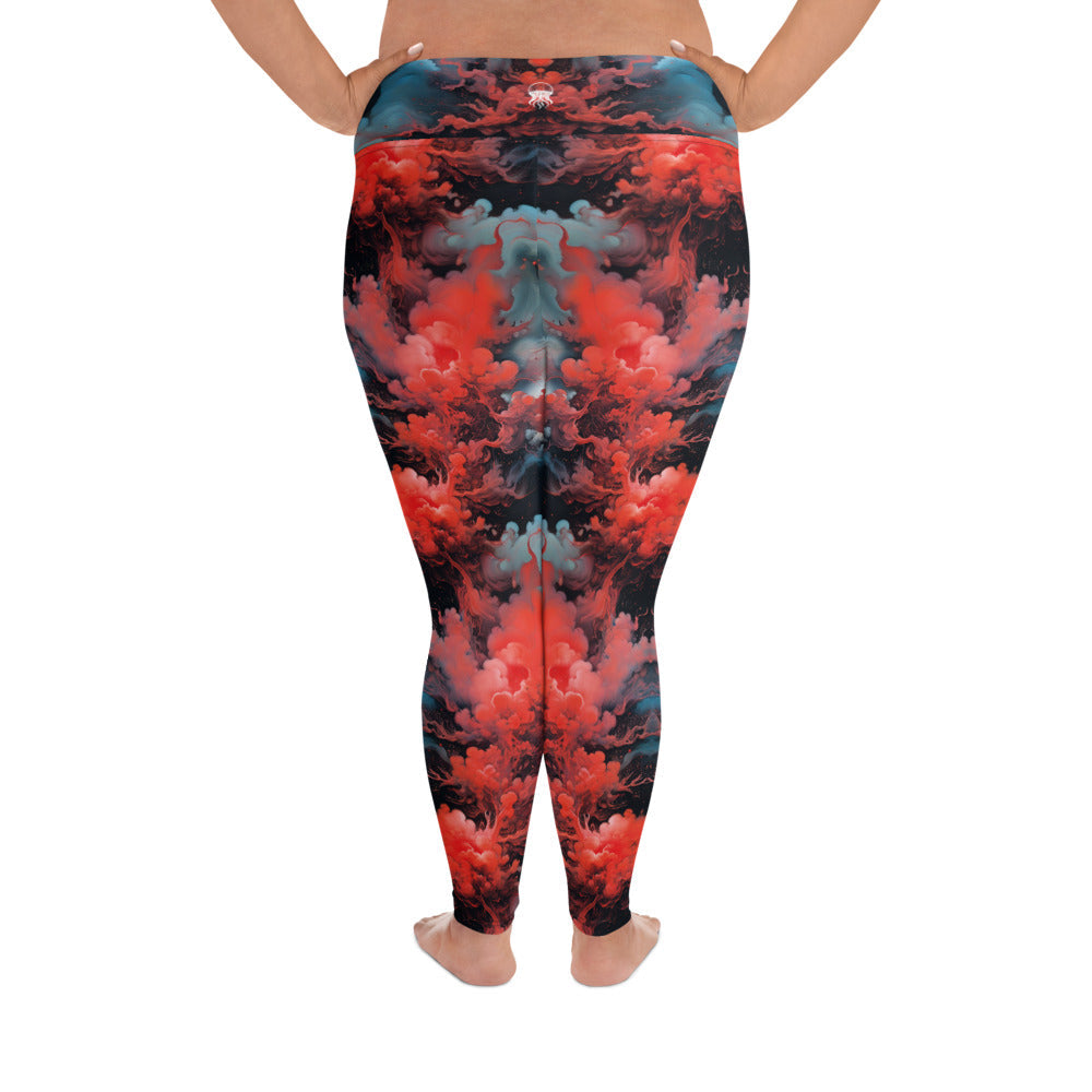 Plus Size Leggings - Ethereal Crimson Flow - Dark | Cosmic Activewear by Jelly Kvlt