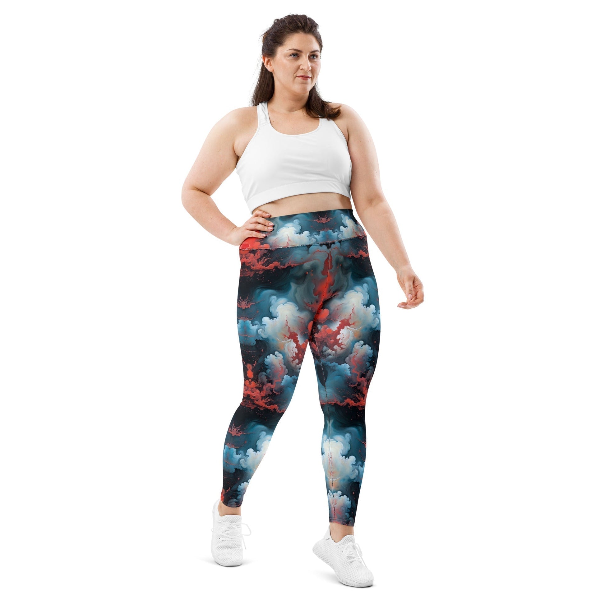 Plus Size Leggings - Ethereal Crimson Flow (Light) | Stylish & Comfortable by Jelly Kvlt