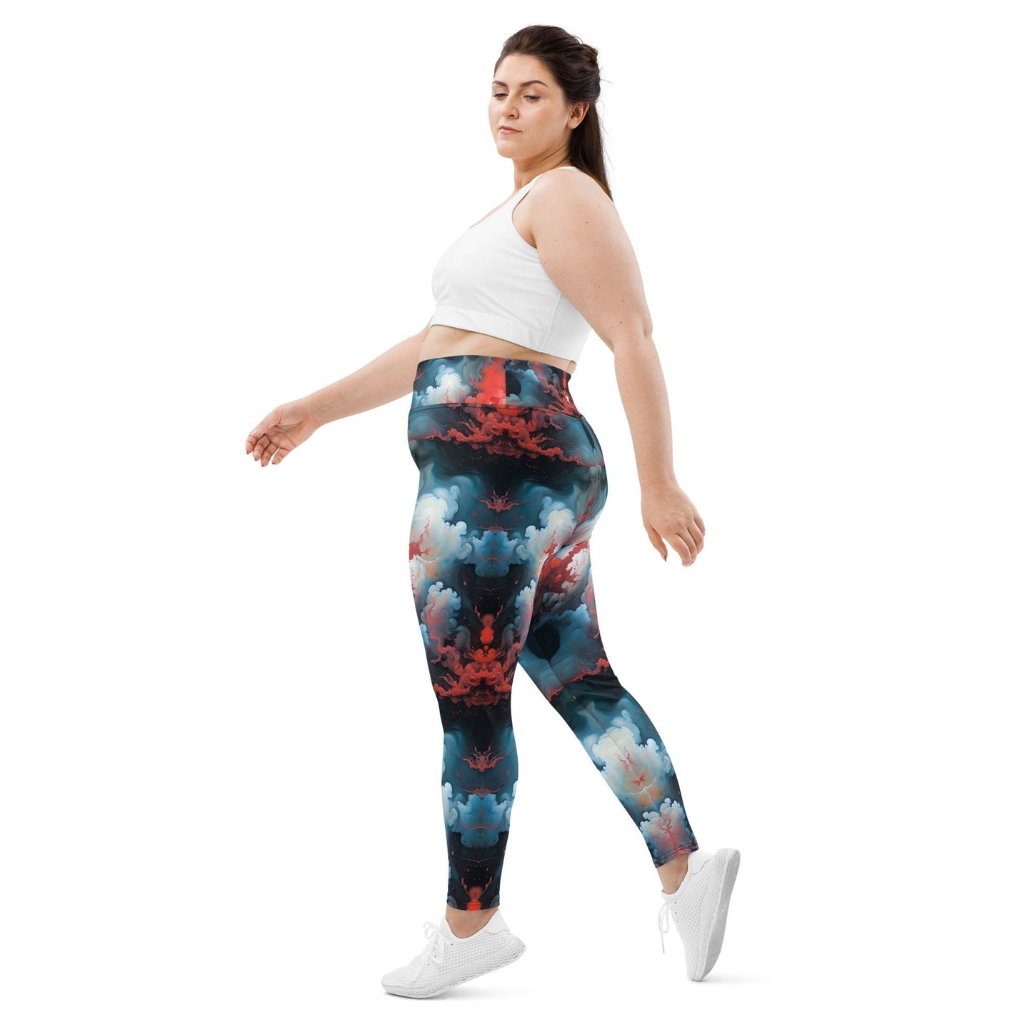 Plus Size Leggings - Ethereal Crimson Flow (Light) | Stylish & Comfortable by Jelly Kvlt