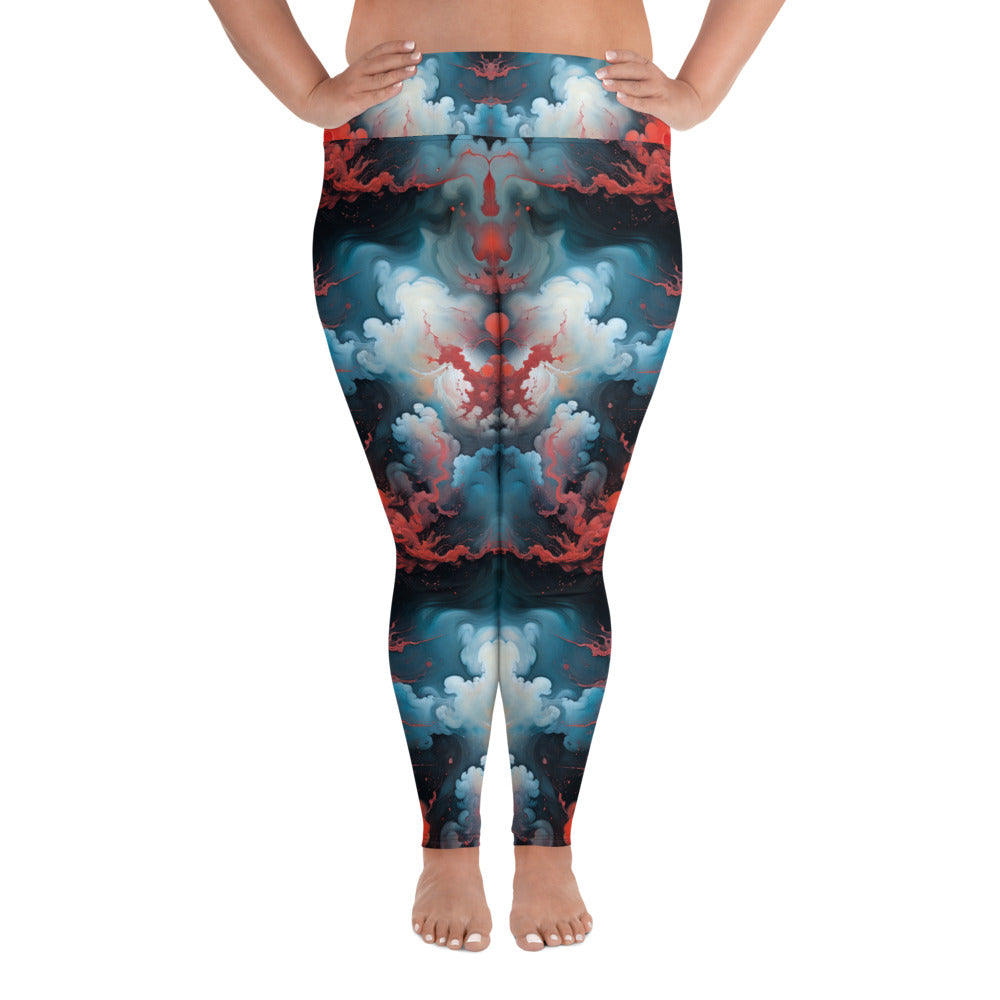 Plus Size Leggings - Ethereal Crimson Flow (Light) | Stylish & Comfortable by Jelly Kvlt