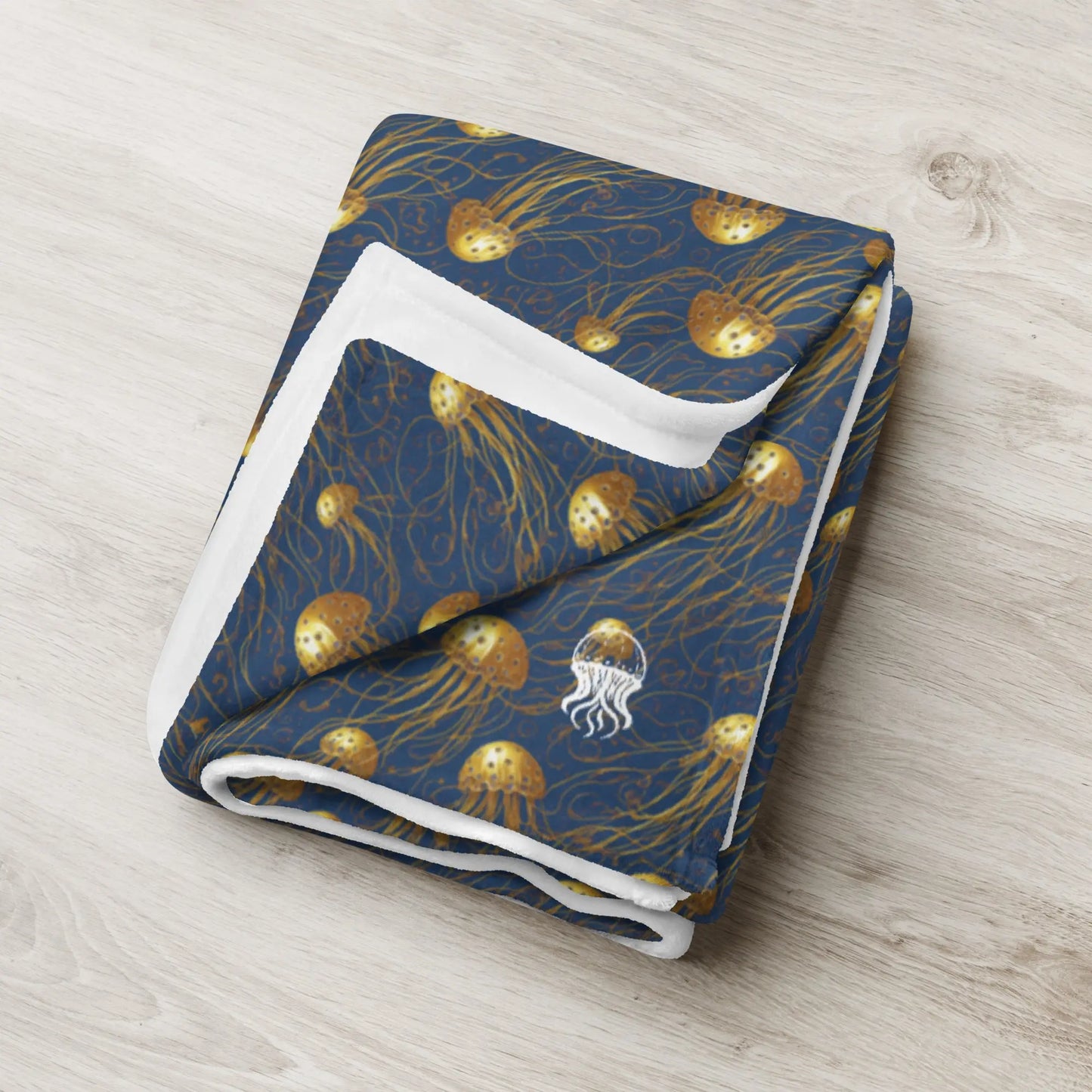 Soft Fleece Throw Blanket - Blue And Gold Jellyfishe - by Jelly Kvlt