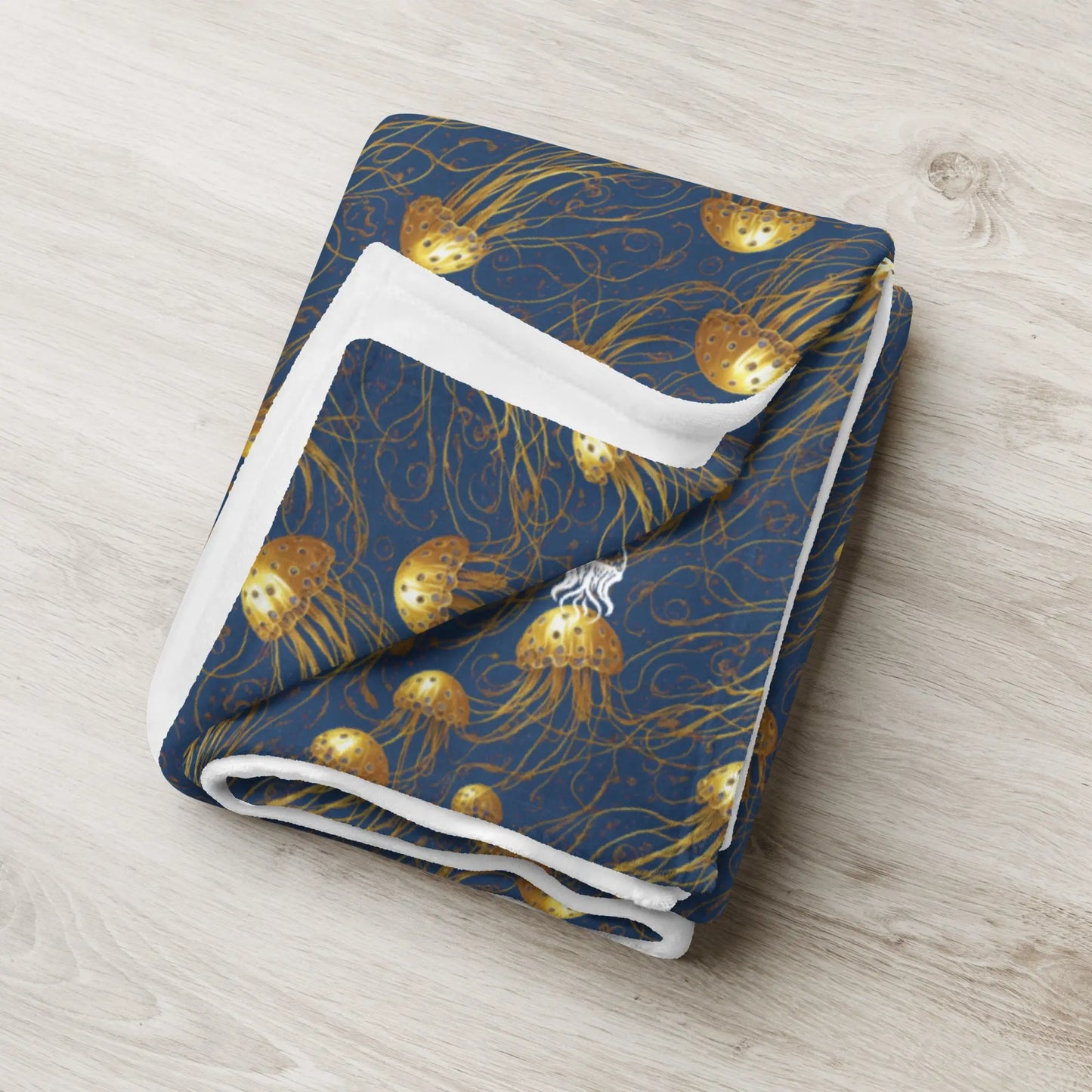 Soft Fleece Throw Blanket - Blue And Gold Jellyfishe - by Jelly Kvlt