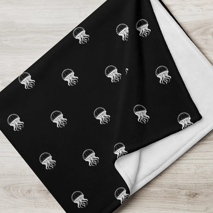 Soft Fleece Throw Blanket - Noir - Jellyfish Invaders - by Jelly Kvlt