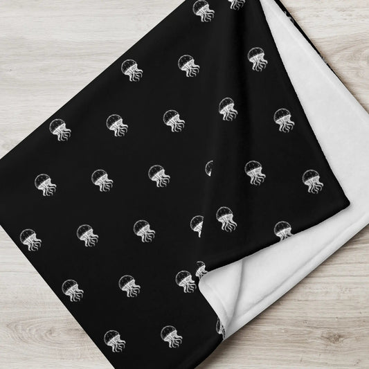 Soft Fleece Throw Blanket - Noir - Jellyfish Invaders - by Jelly Kvlt