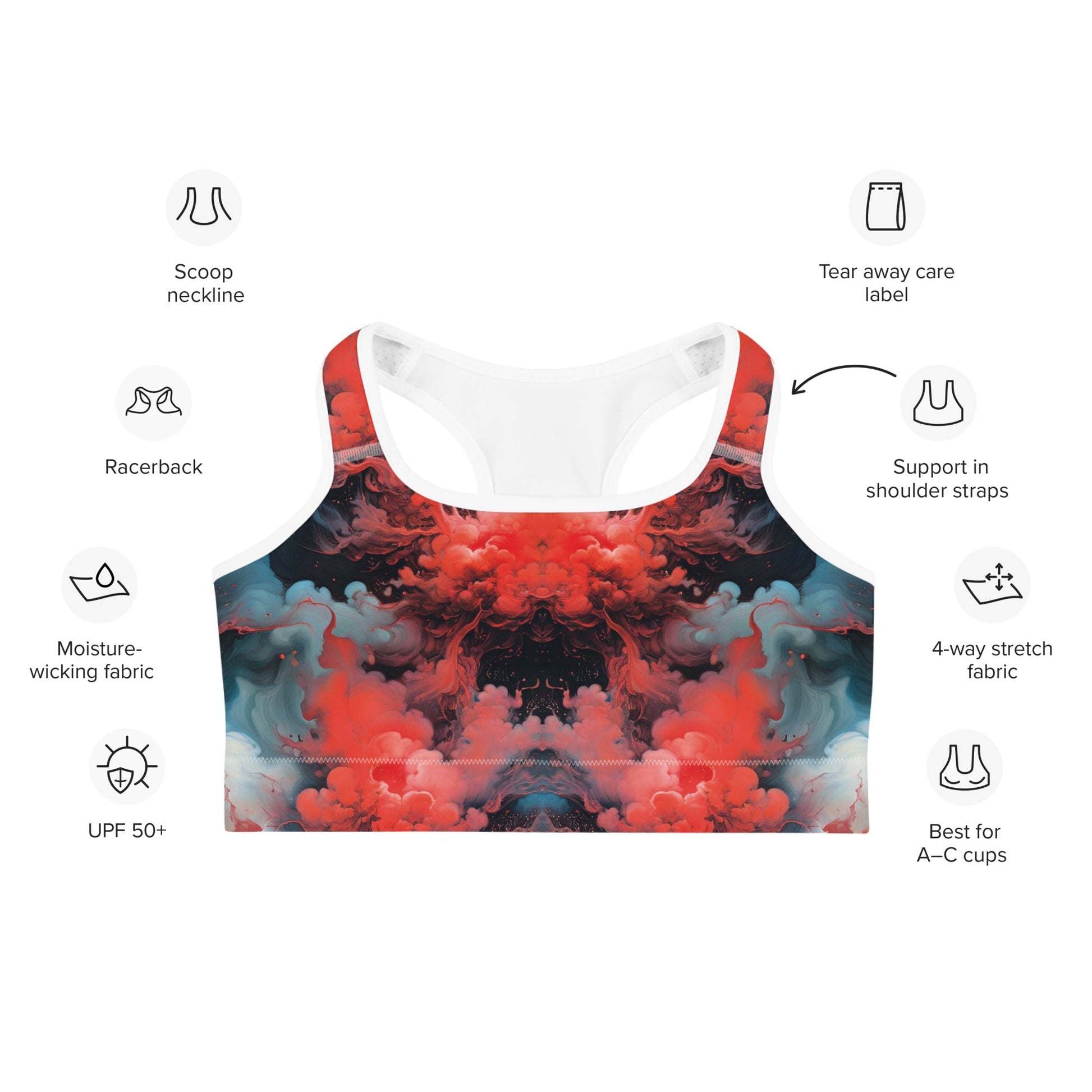 Sports Bra - Ethereal Crimson Flow - Dark - by Jelly Kvlt