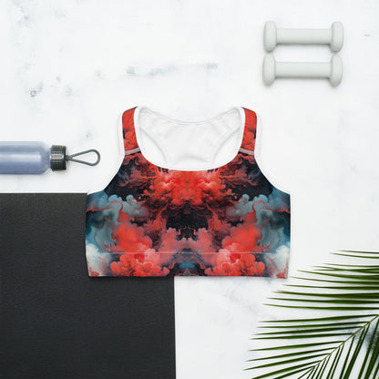 Sports Bra - Ethereal Crimson Flow - Dark - by Jelly Kvlt