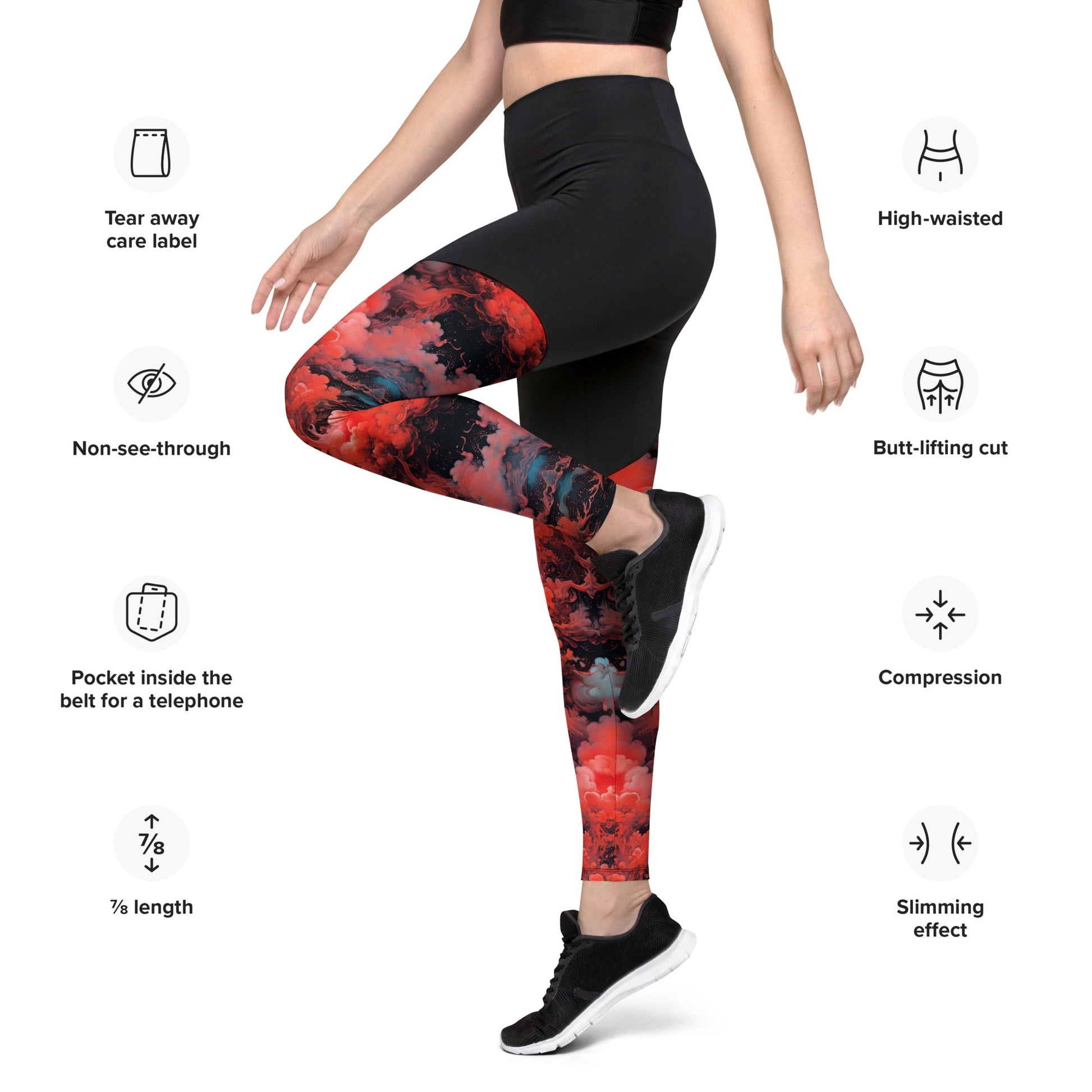 Compression Leggings - Ethereal Crimson Flow - Dark | Jelly Kvlt