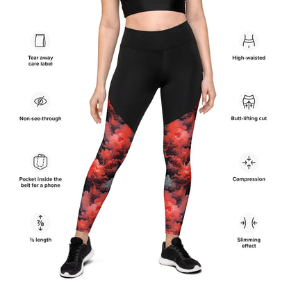 Compression Leggings - Ethereal Crimson Flow - Dark | Jelly Kvlt