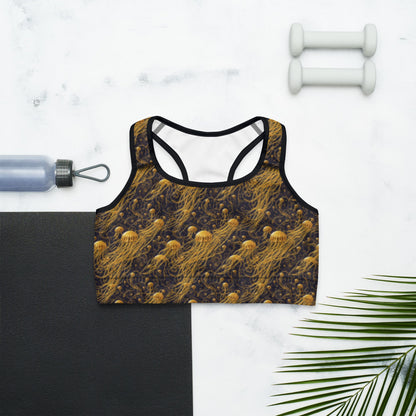 Jelly Kvlt -  Sports bra - Black and Gold Jellyfishes