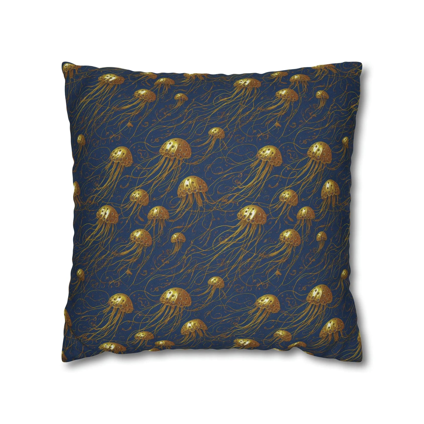 Jelly Kvlt -  Square Pillow Case - Blue and Gold Jellyfishes