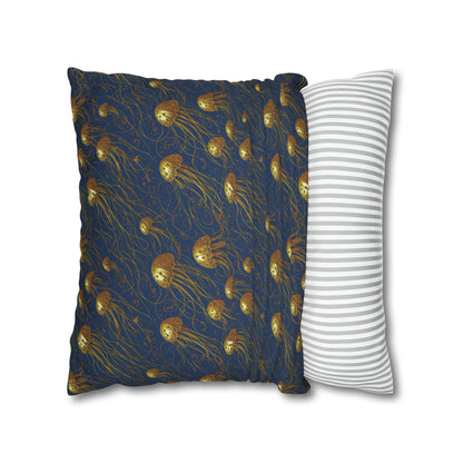 Jelly Kvlt -  Square Pillow Case - Blue and Gold Jellyfishes