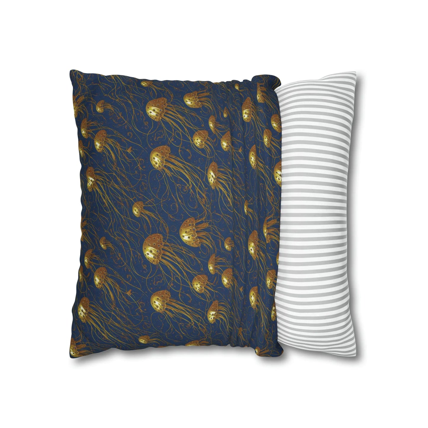 Jelly Kvlt -  Square Pillow Case - Blue and Gold Jellyfishes