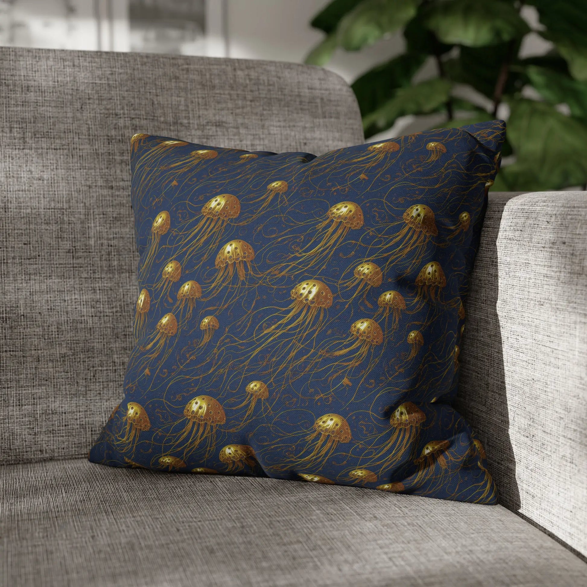 Jelly Kvlt -  Square Pillow Case - Blue and Gold Jellyfishes