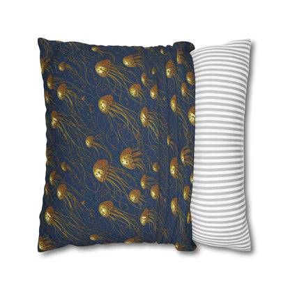 Jelly Kvlt -  Square Pillow Case - Blue and Gold Jellyfishes