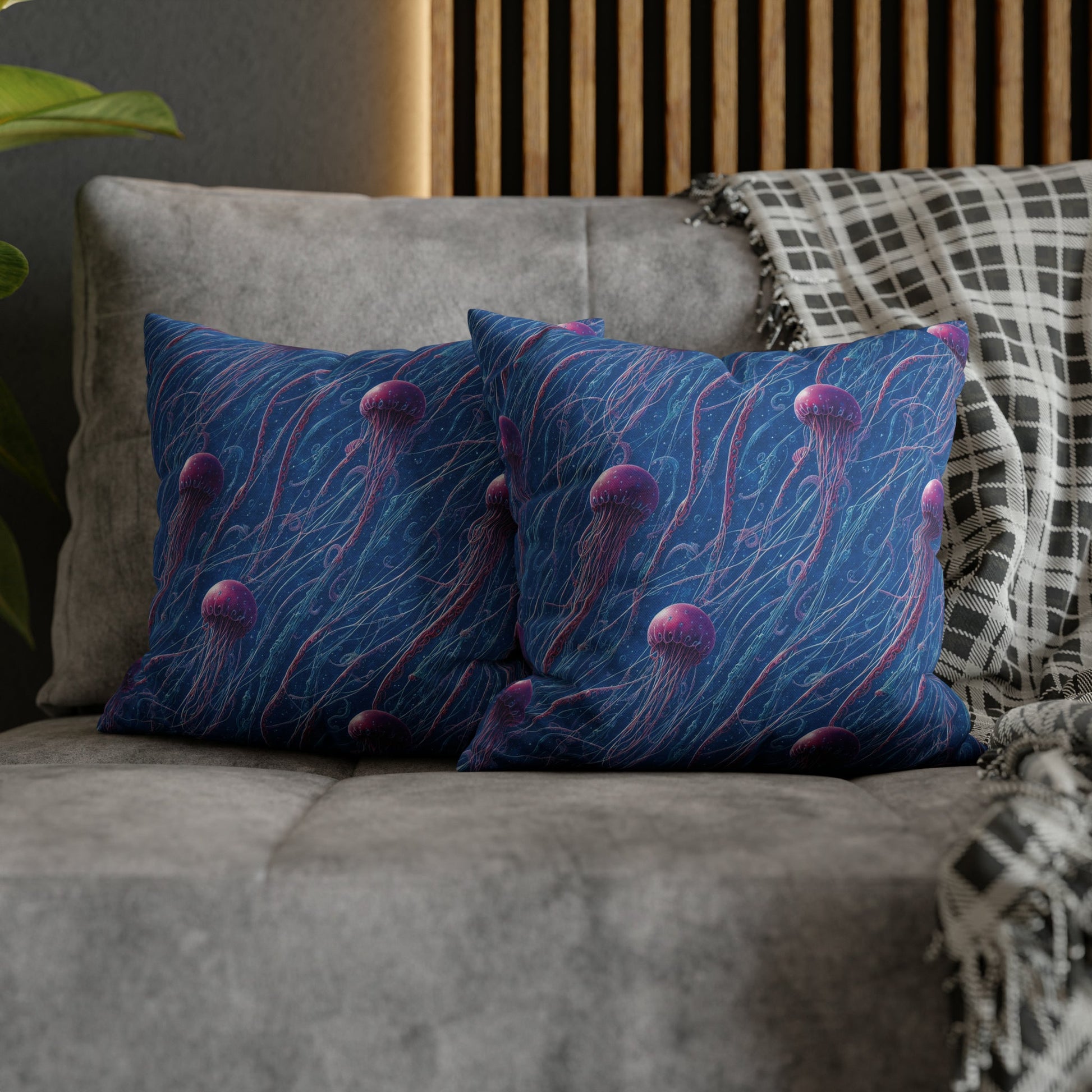 Square Pillow Case - Blue and Violet Jellyfishes Jelly Kvlt