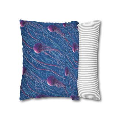 Square Pillow Case - Blue and Violet Jellyfishes Jelly Kvlt