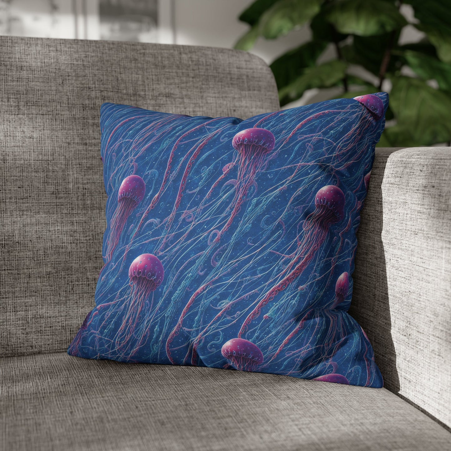 Square Pillow Case - Blue and Violet Jellyfishes Jelly Kvlt