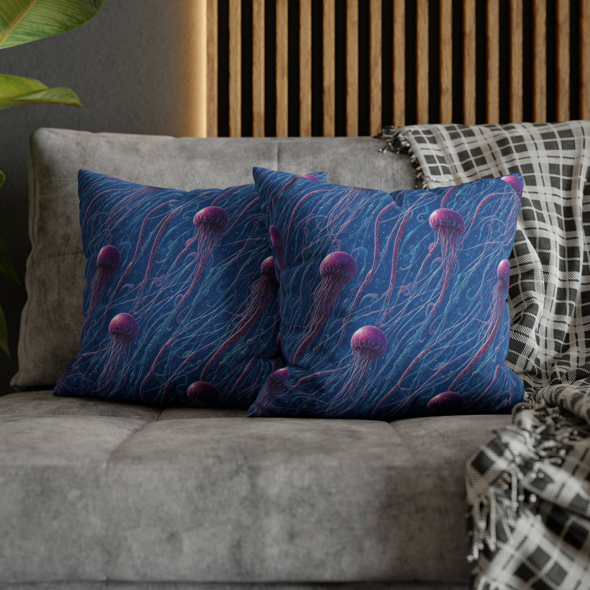 Square Pillow Case - Blue and Violet Jellyfishes Jelly Kvlt