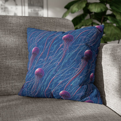 Square Pillow Case - Blue and Violet Jellyfishes Jelly Kvlt