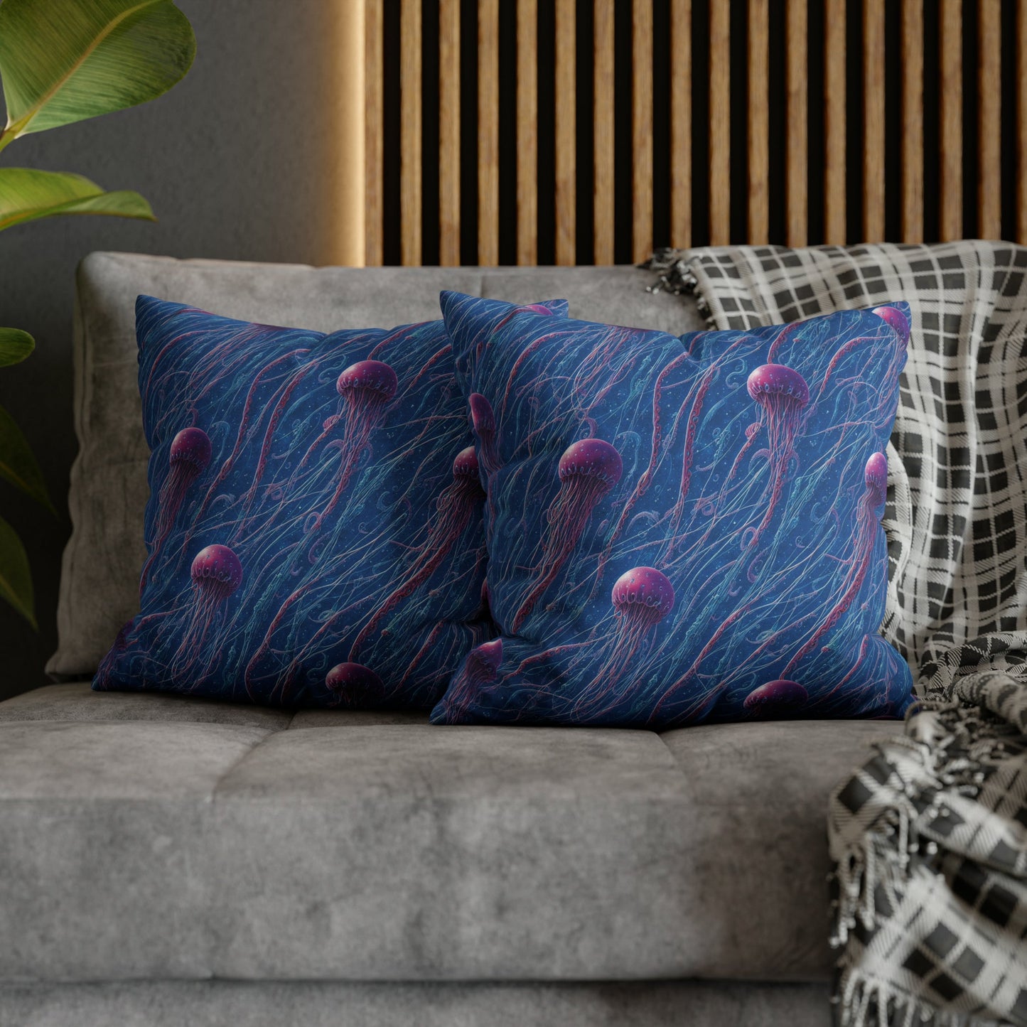 Square Pillow Case - Blue and Violet Jellyfishes Jelly Kvlt