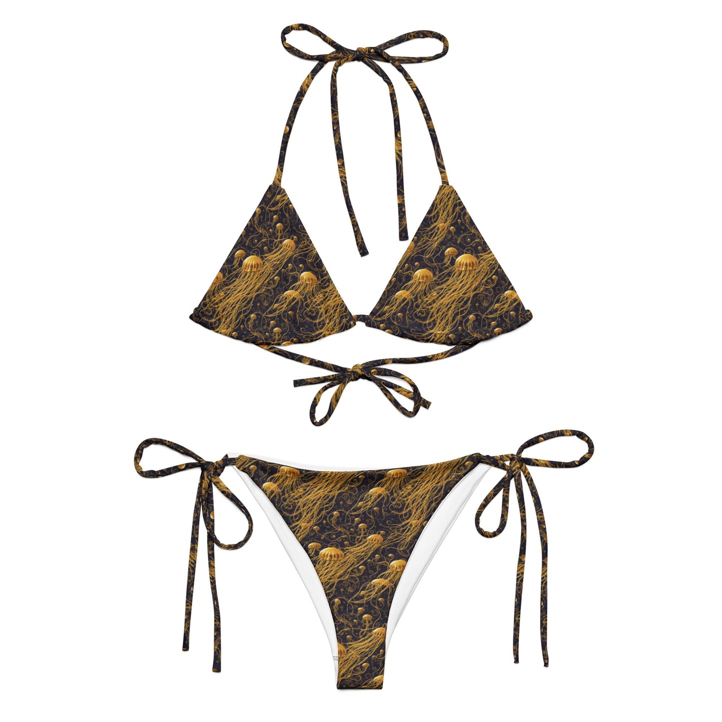 String bikini - Black and Gold Jellyfishes - by Jelly Kvlt