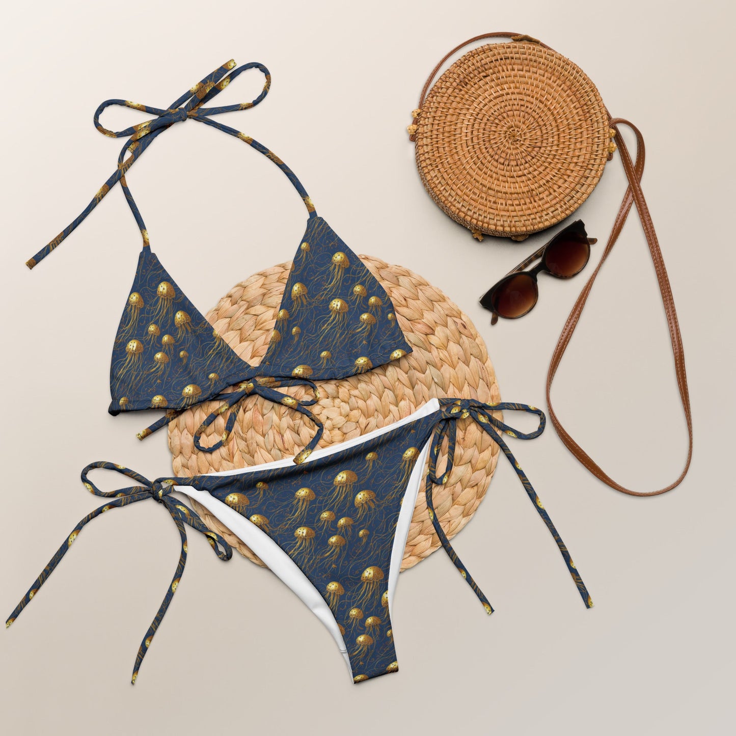 String bikini - Blue and Gold Jellyfishes - by Jelly Kvlt