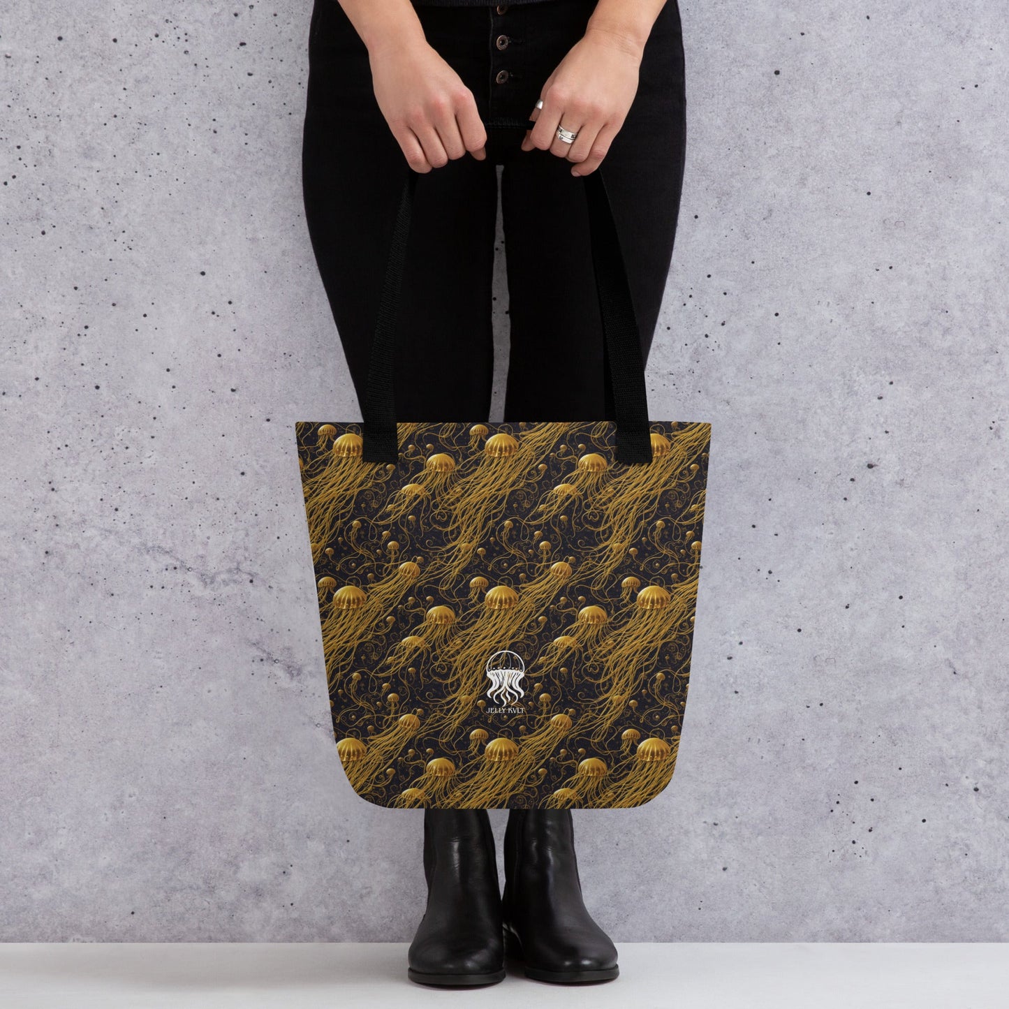 Tote bag - Black and Gold Jellyfishes Jelly Kvlt